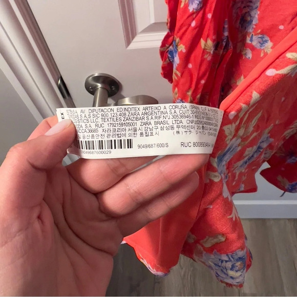 Zara Womens Red Floral V Neck  Wrap Ruched Long Sleeve Dress size S - Picture 9 of 10